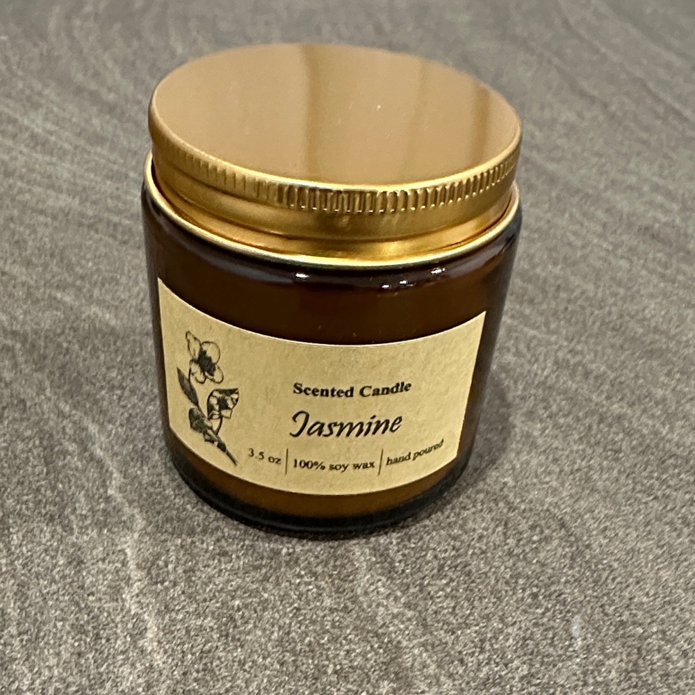 2 for $15 Jasmine Scented Soy Candle - Amber Jar with Gold Lid